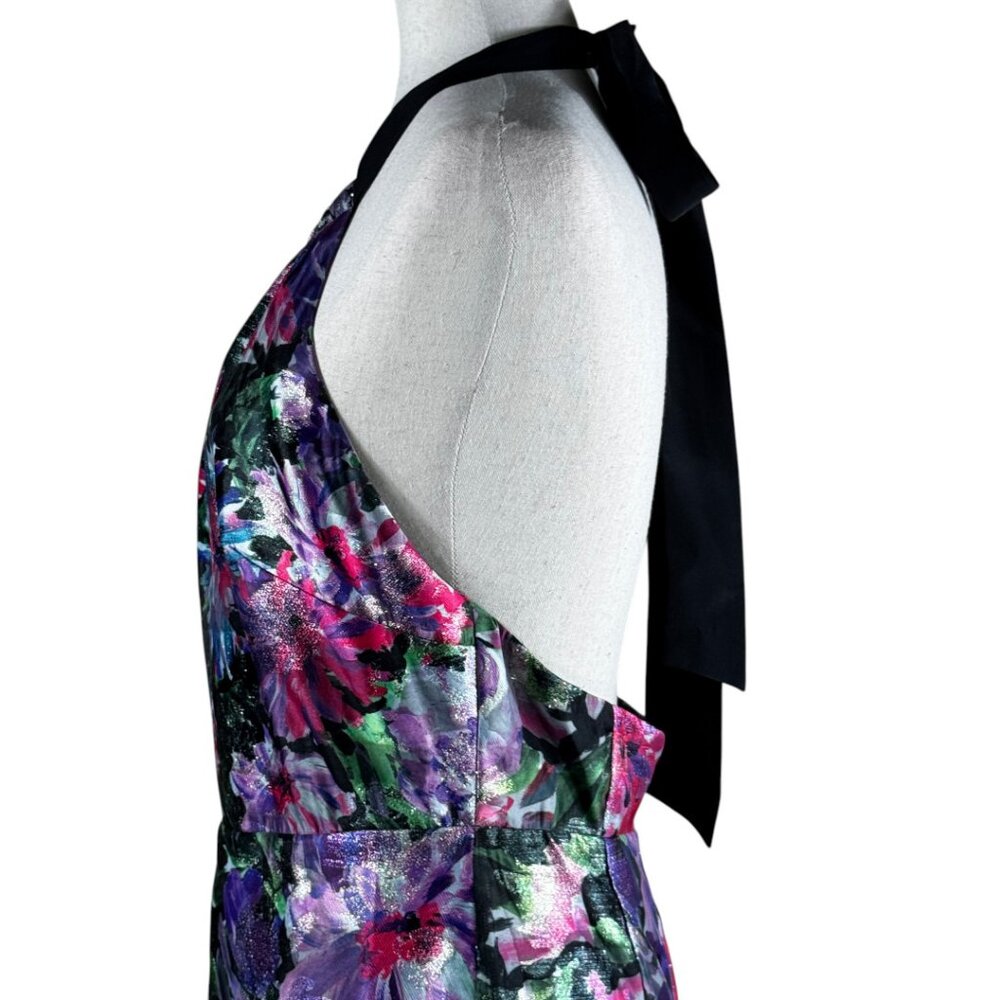 Milly New York Hayden Floral Metallic Halter Dress Open Back Tiered Size 8 - Picture 8 of 16